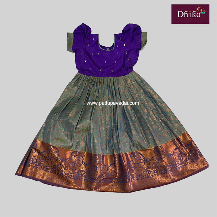 Green and Violet Silk Long Gown with Detachable Dupatta