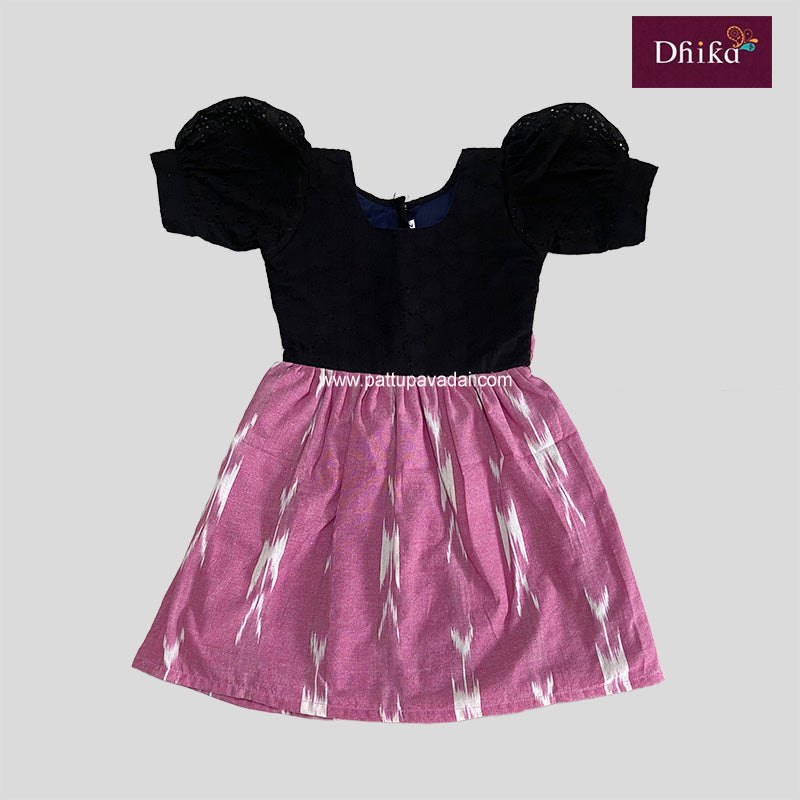 Hakoba Ikkat Pink and Black Frock