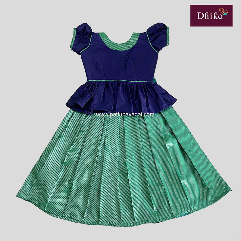 Rama Green and Navy Blue Silk Cotton Pavadai Set