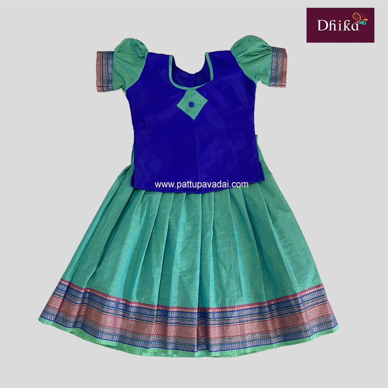 Pure Cotton Rama Green Skirt with Blue Top