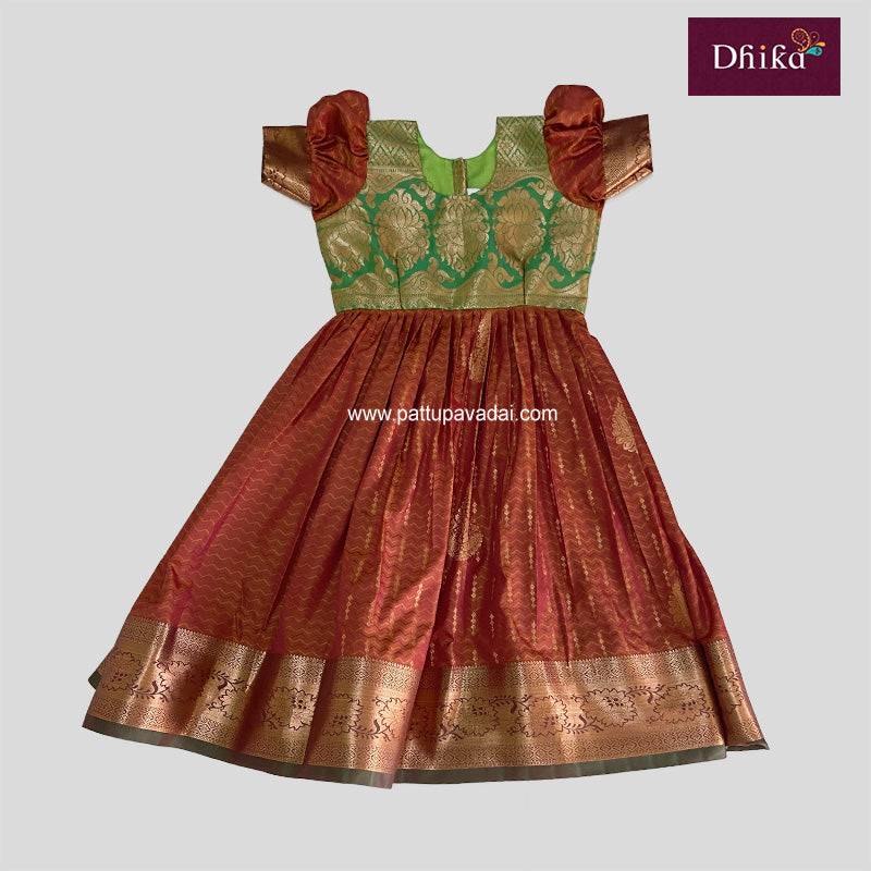 Honey Brown and Green Silk Long Gown