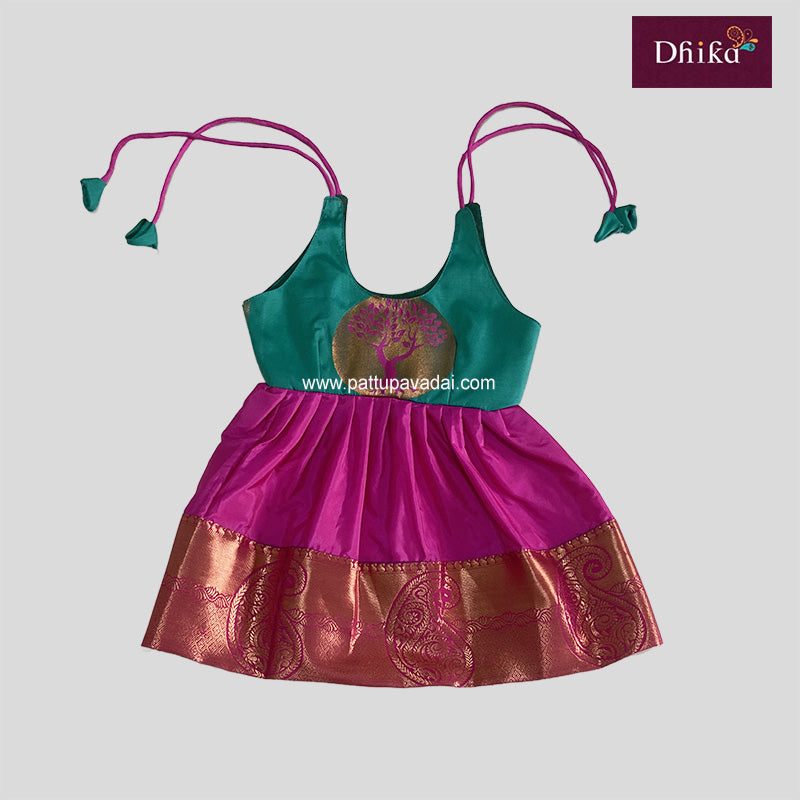 Rama Green and Pink Silk Frock