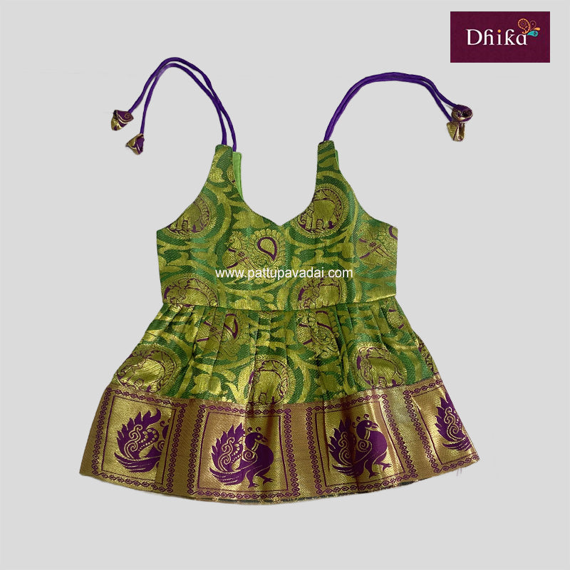 Parrot Green and Violet Silk Frock