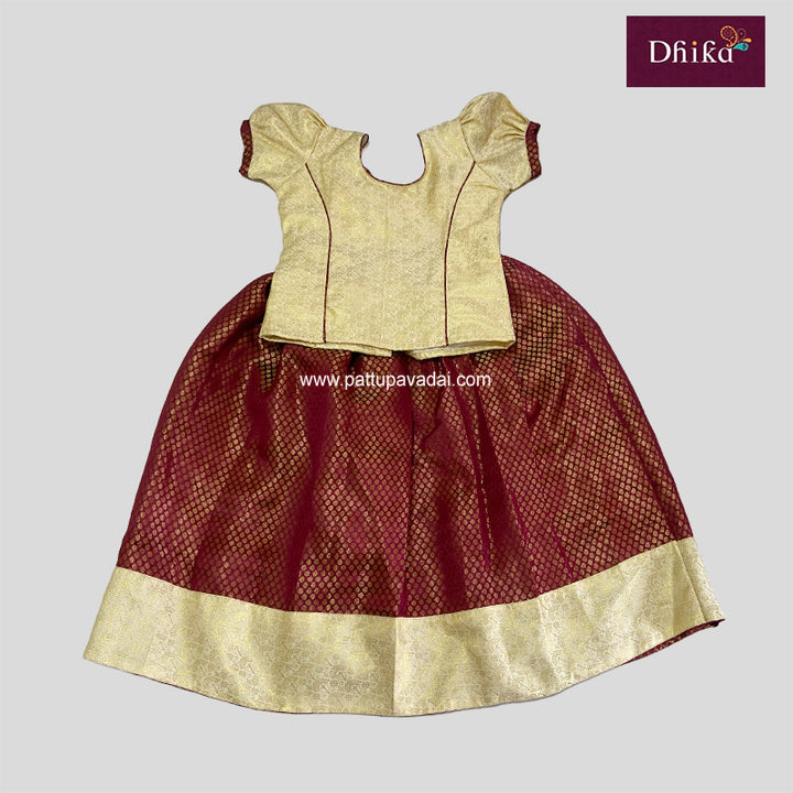 Brocade Maroon and Cream Pattu Pavadai