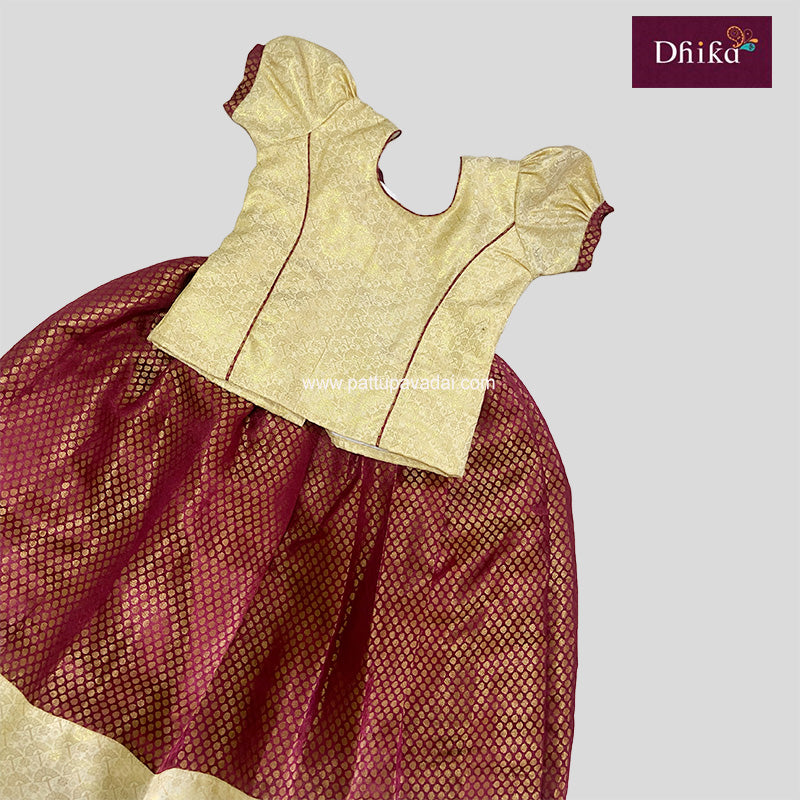Brocade Maroon and Cream Pattu Pavadai