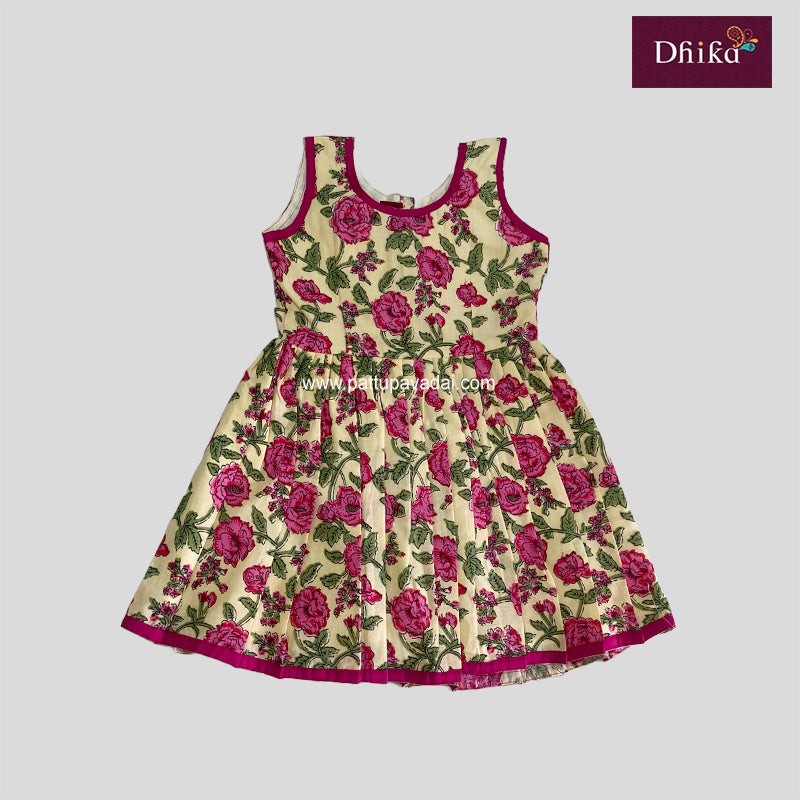 Soft Cotton Frock Cream and Pink
