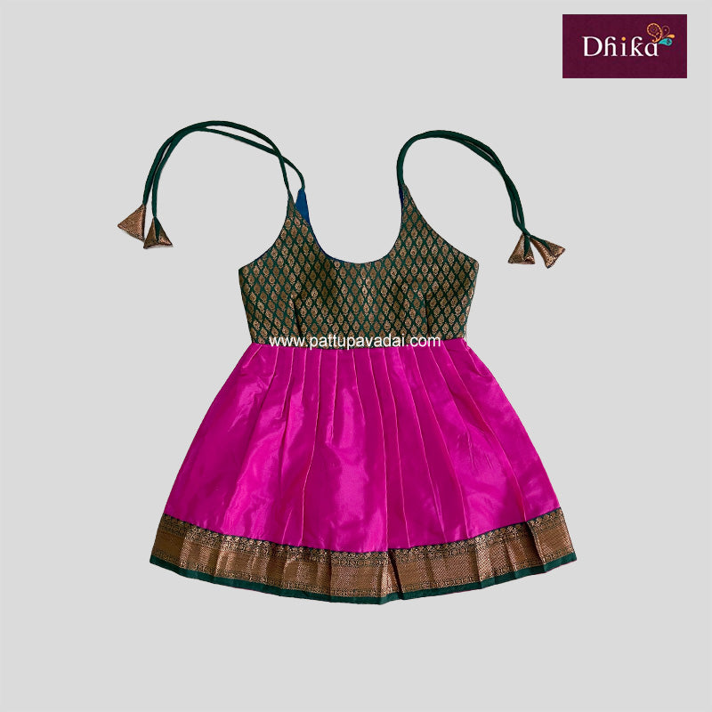 Pink and Dark Green Silk Frock