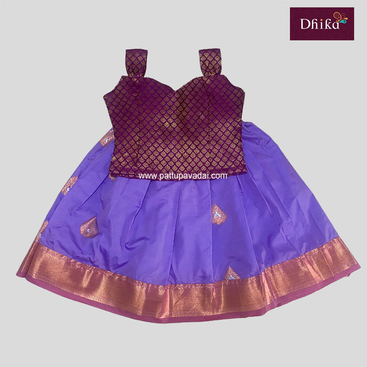 Kids Soft Silk Pattu Pavadai – Purple & Magenta Traditional Dress for Girls