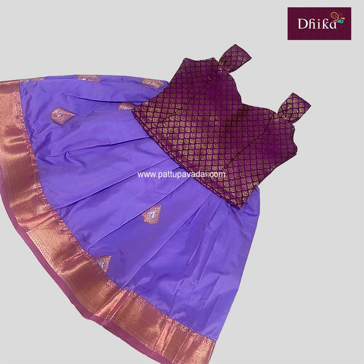 Kids Soft Silk Pattu Pavadai – Purple & Magenta Traditional Dress for Girls