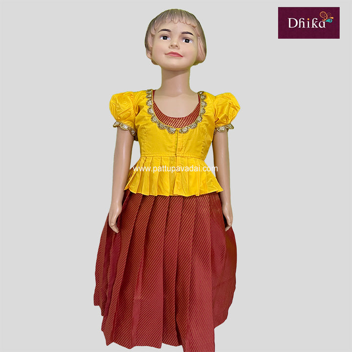 Red and Yellow Banarasi Silk Long Gown