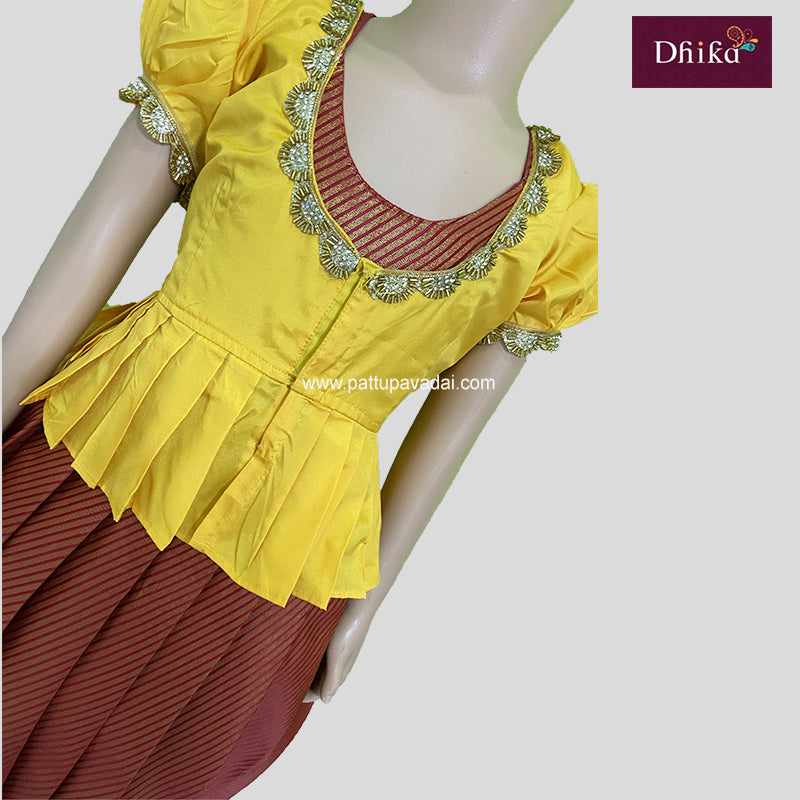 Red and Yellow Banarasi Silk Long Gown