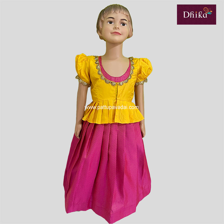Pink and Yellow Banarasi Silk Long Gown
