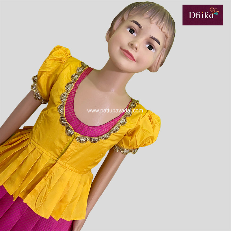 Pink and Yellow Banarasi Silk Long Gown