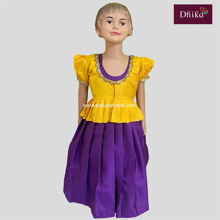 Purple and Yellow Banarasi Silk Long Gown