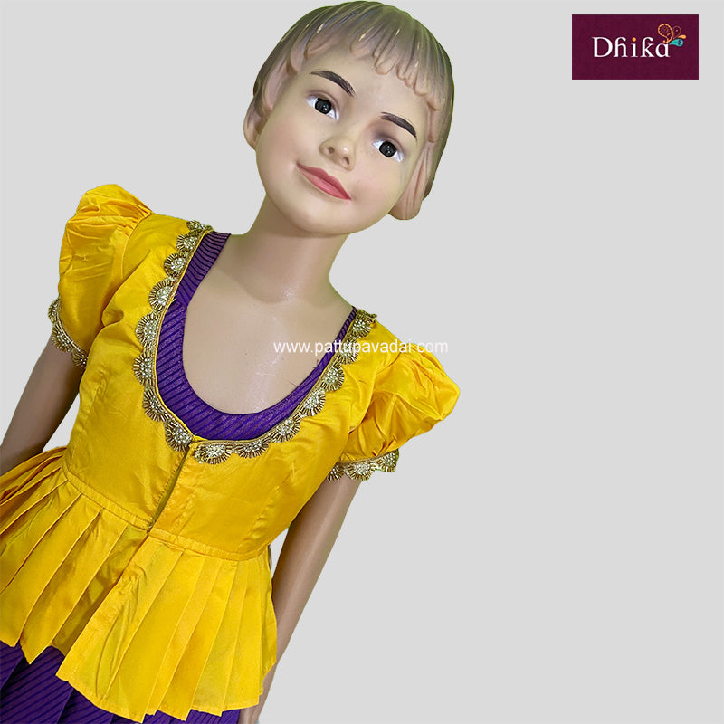 Purple and Yellow Banarasi Silk Long Gown