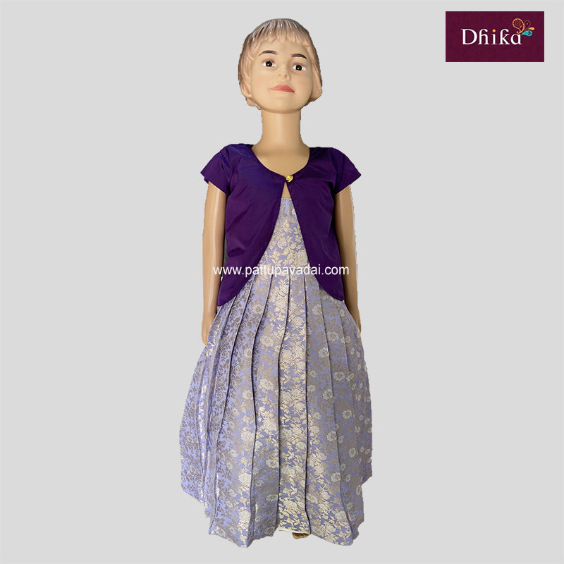 Lavender Banarasi Silk Long Gown with Shrugs
