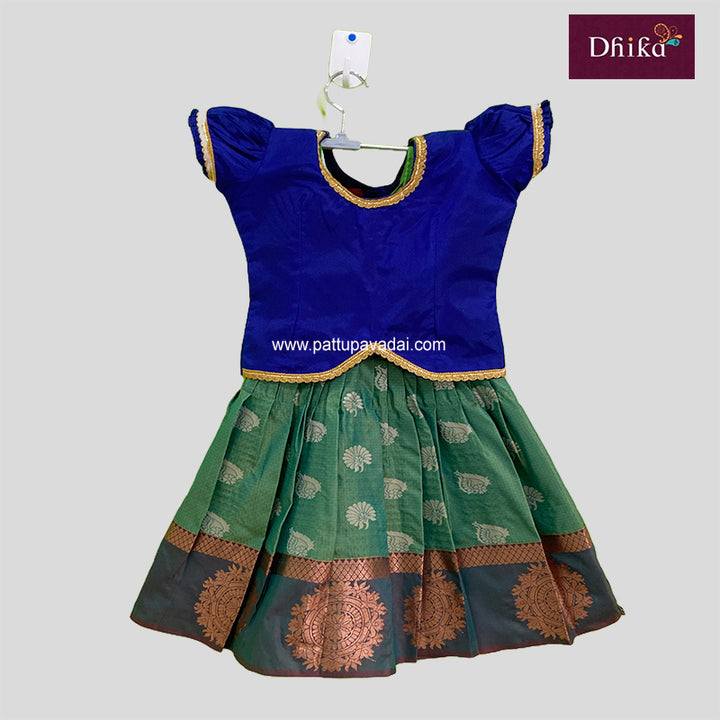 Kids Soft Silk Pattu Pavadai – Pista Green & Blue Traditional Dress