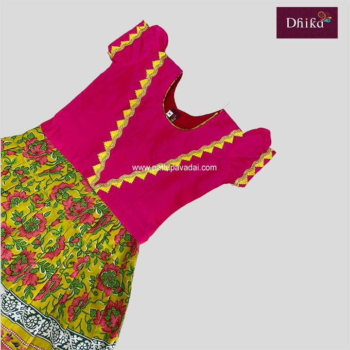 Soft Cotton Pavadai Yellow and Pink