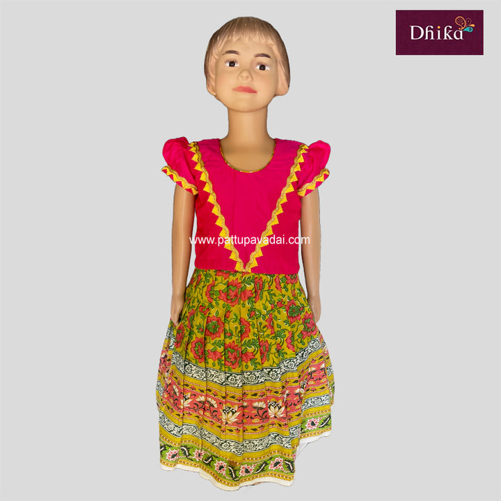 Soft Cotton Pavadai Yellow and Pink
