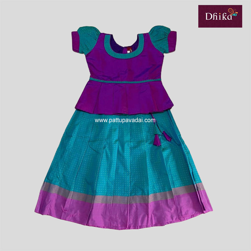 Teal Blue and Lavender Silk Cotton Pavadai