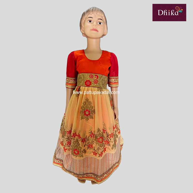 Cream and Orange Party Wear Long Gown