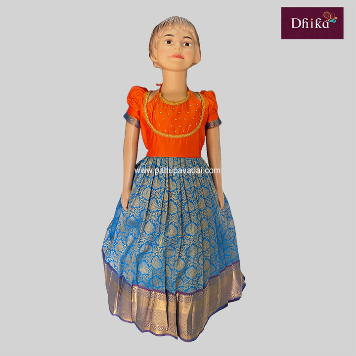 Semi Silk Long Gown Blue and Orange