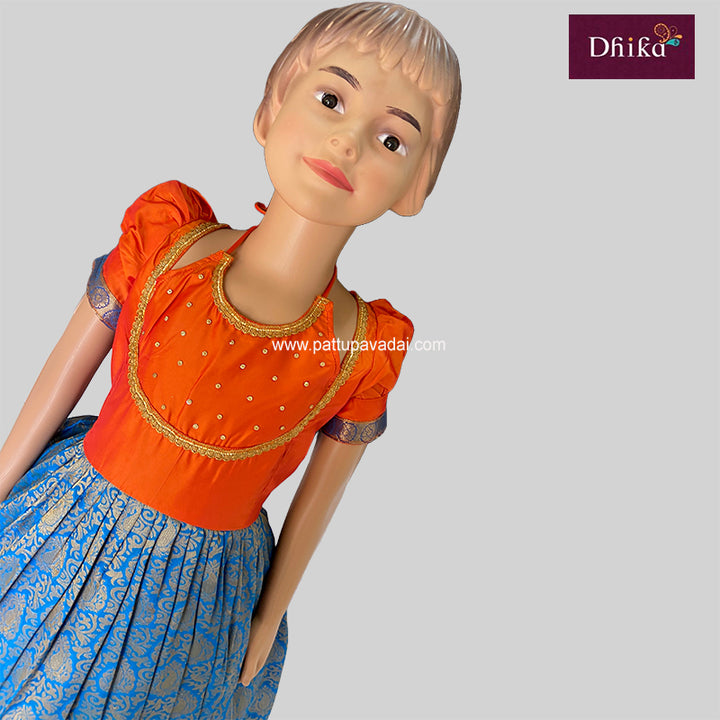 Semi Silk Long Gown Blue and Orange