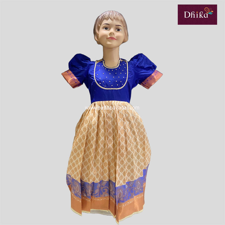 Semi Silk Long Gown White and Blue
