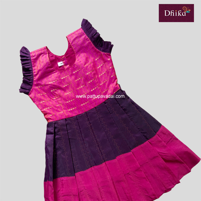 Pink & Wine Silk Cotton Frock for Girls & Kids – Stylish Party & Festive Dress