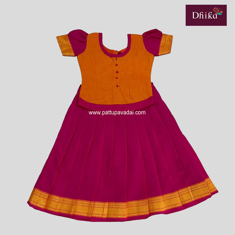 Kids Pure Cotton Pavadai Sattai Pink and Orange
