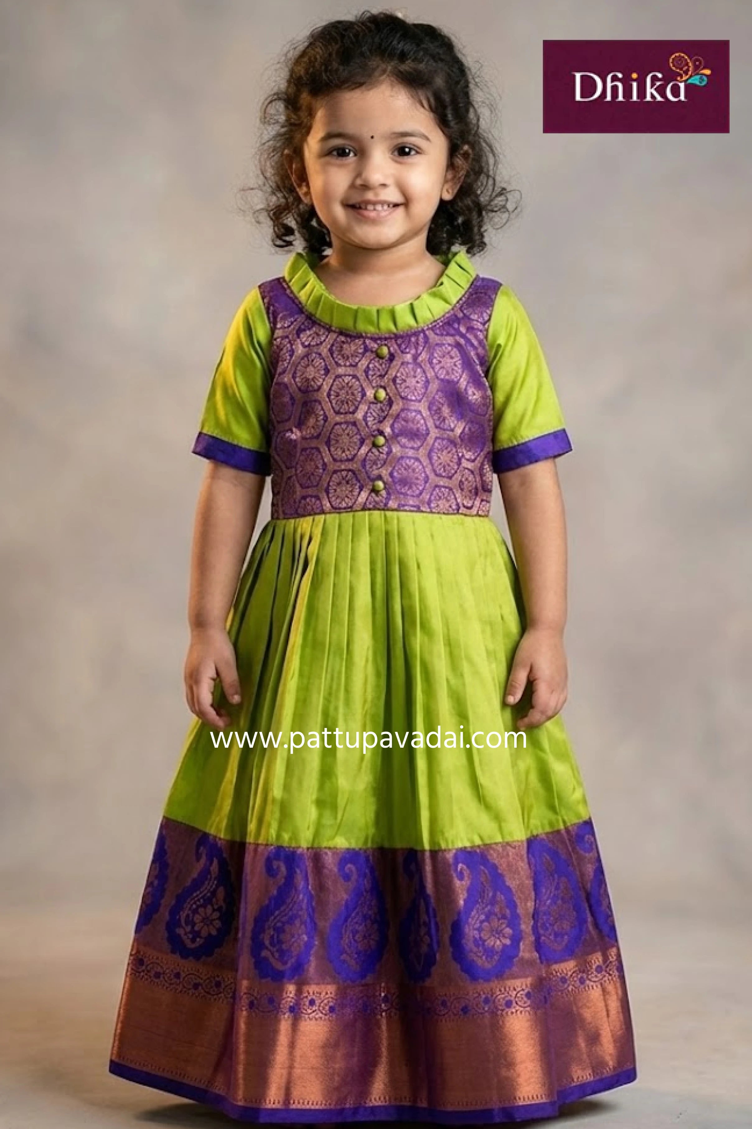 Parrot Green & Blue Kids Long Gown