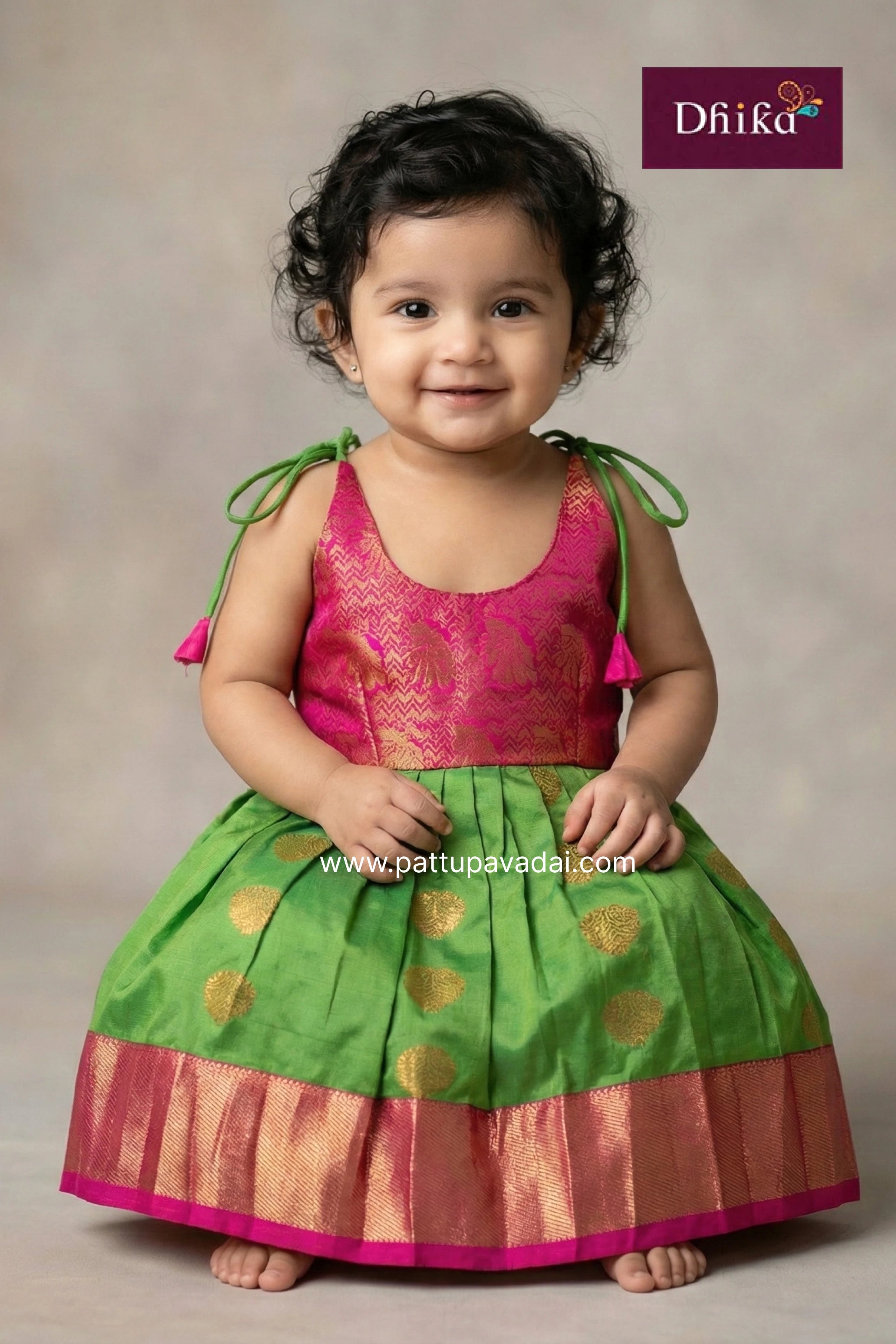 Parrot Green & Pink Silk Frock for Girls | Kids Party Wear Dress Parrot Green & Pink Silk Frock for Girls | Kids Party Wear Dress