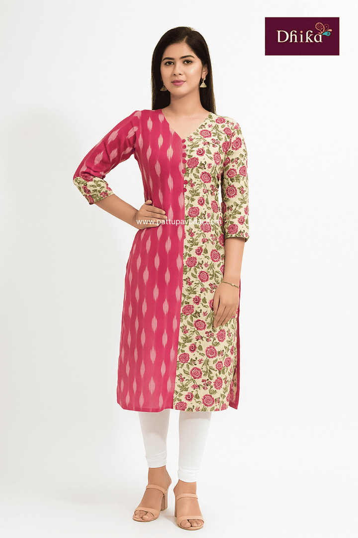 PureCottonPinkandSandalKurti