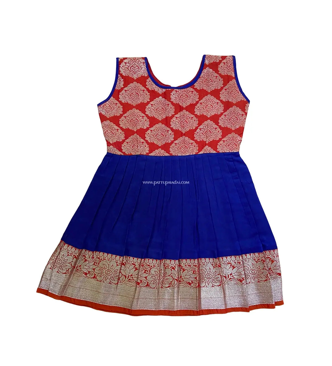 Blue and Orange Silk Frock - Pattupavadai.com