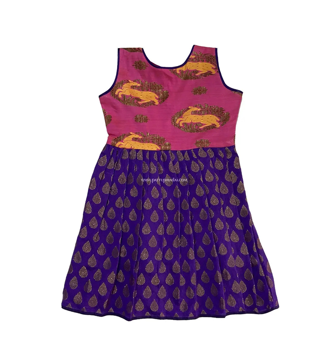 Brocade Frock Pink and Violet - Pattupavadai.com