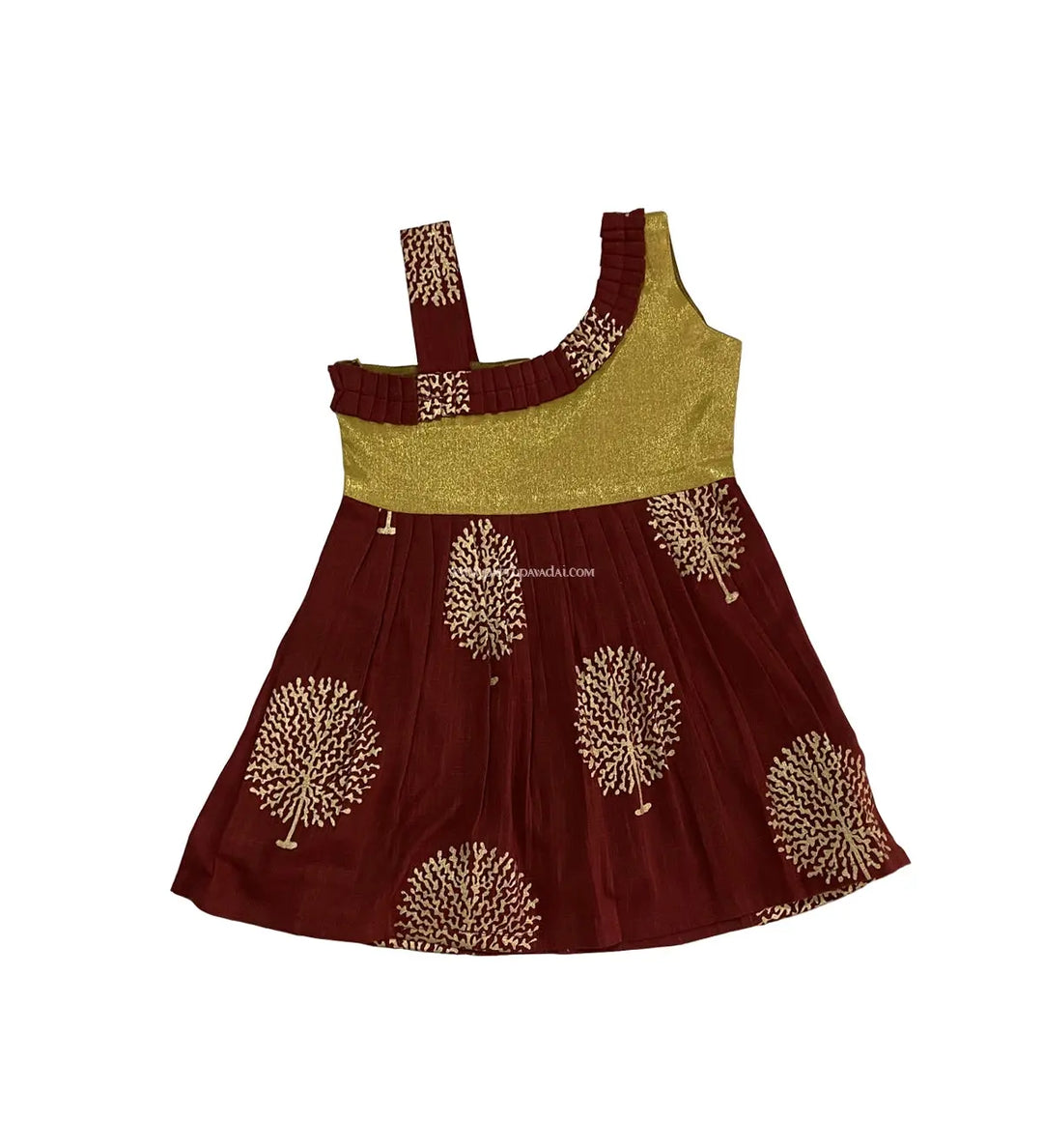Cotton Frock Maroon and Golden - Pattupavadai.com