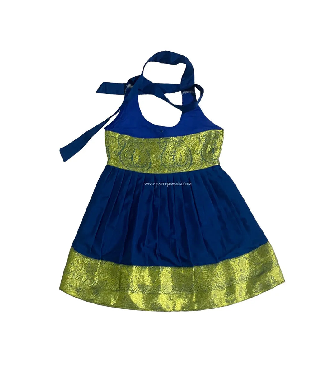 Just Born Silk Frock Peacock Blue - Pattupavadai.com