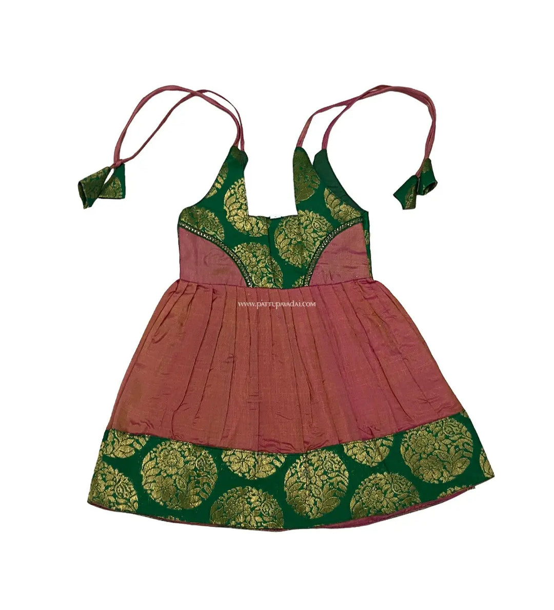 Just Born Silk Frock Pink and Green - Pattupavadai.com