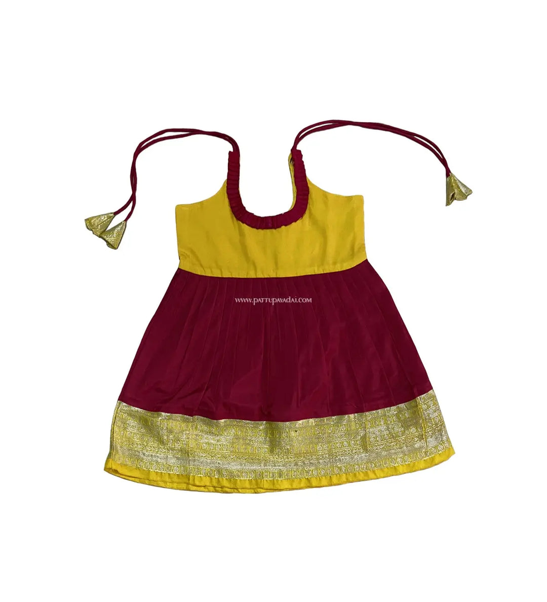 Kids Silk Frock Red And Yellow - Pattupavadai.com