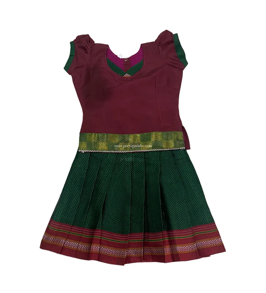 Pure Cotton Pavadai Dark Green and Maroon - Pattupavadai.com