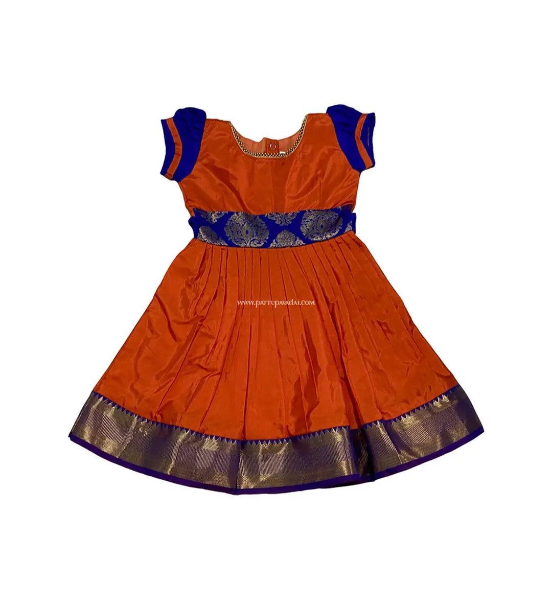 Silk Frock Orange and Navy Blue - Pattupavadai.com