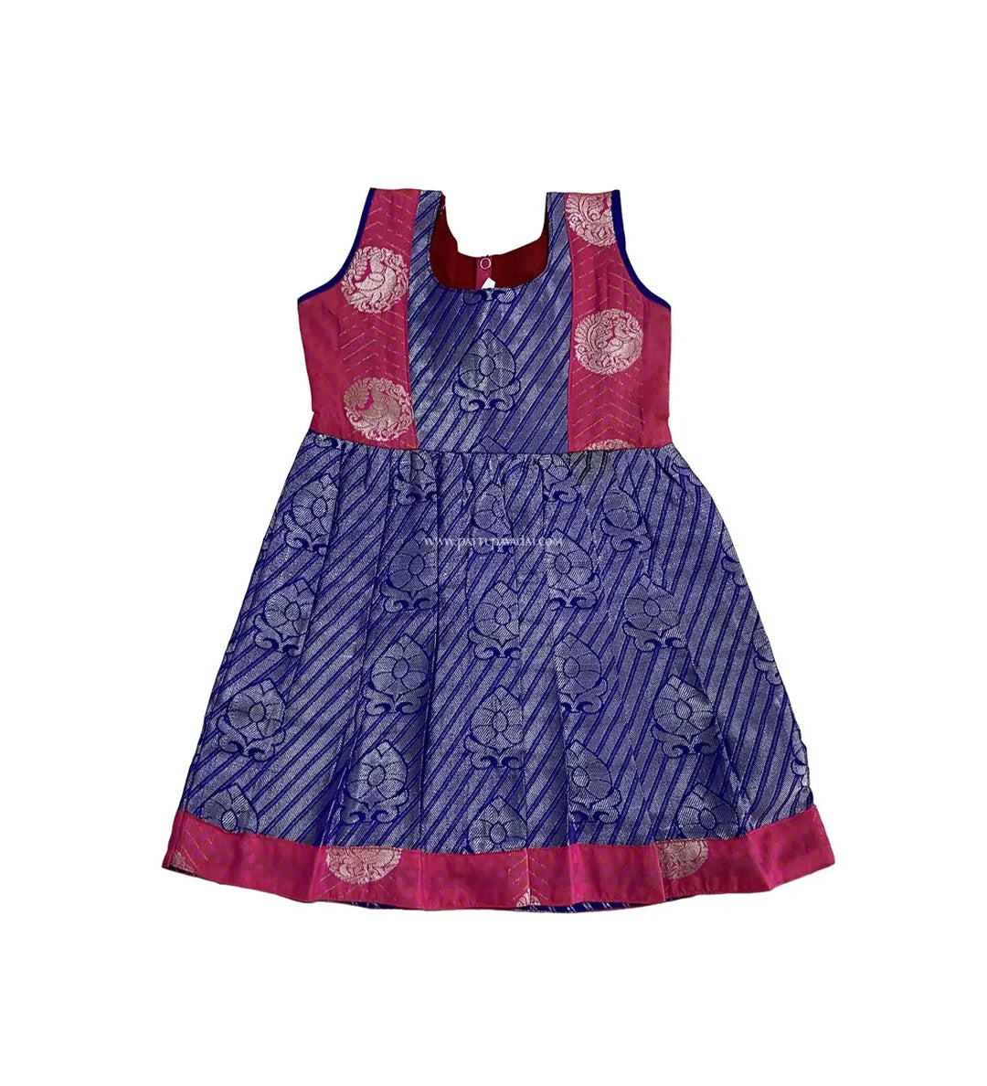 Pure Silk Frock Stripes Blue and Pink - Pattupavadai.com
