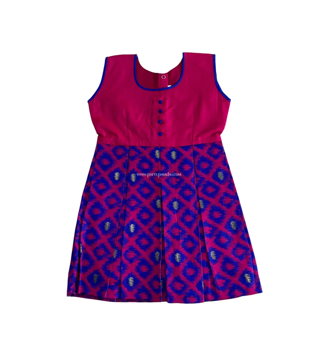 Raw Silk Frock Pink and Blue - Pattupavadai.com