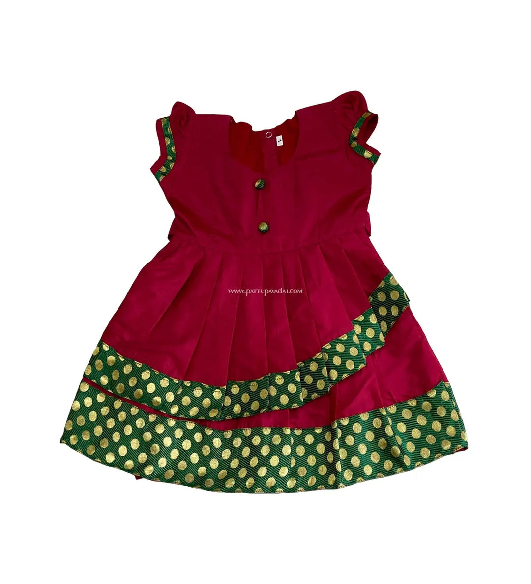Silk Cotton Frock Red and Green - Pattupavadai.com