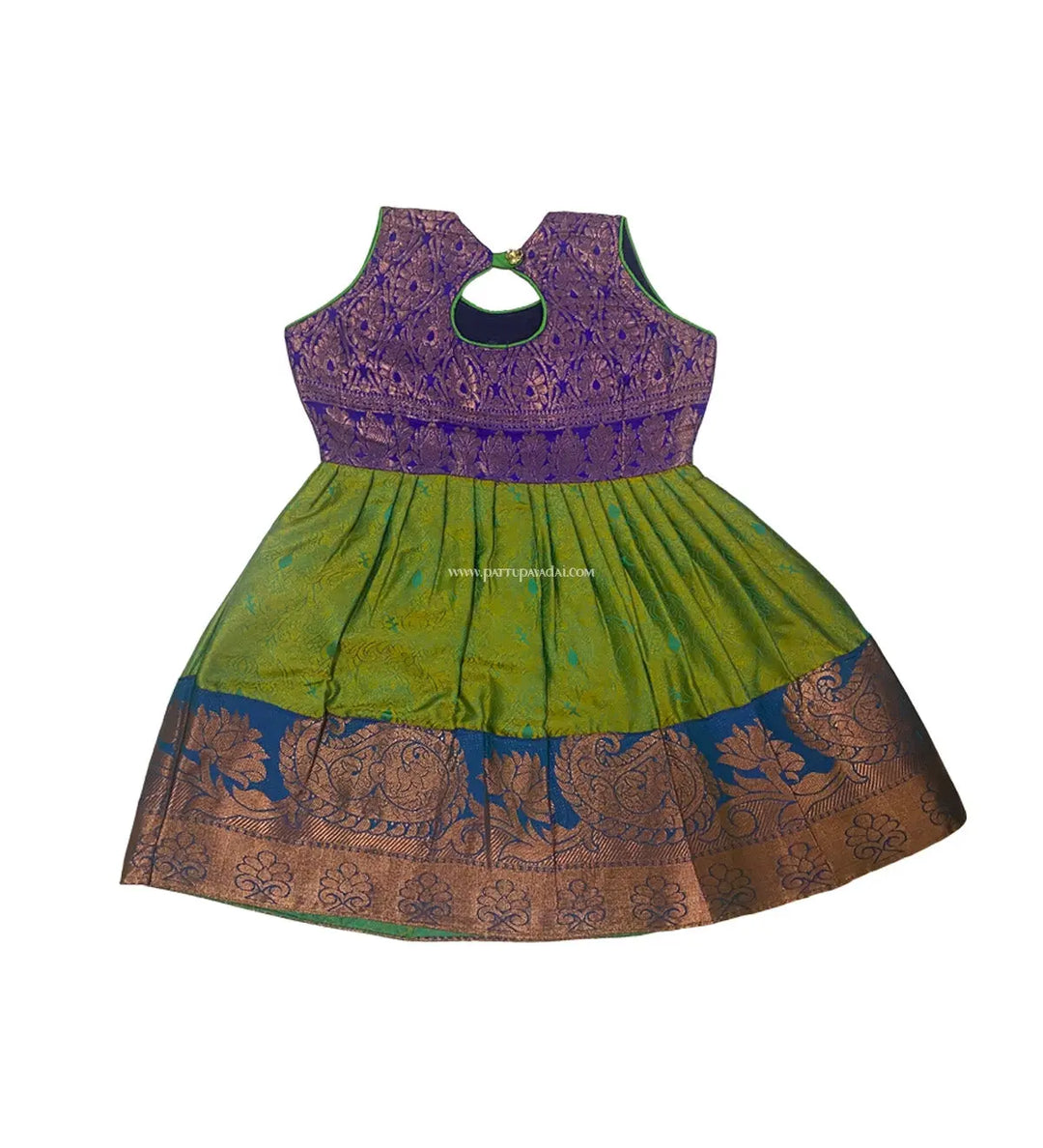 Silk Frock Parrot Green and Blue - Pattupavadai.com