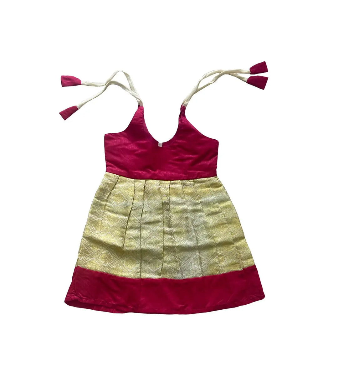 Silk Frock Pink and Golden - Pattupavadai.com