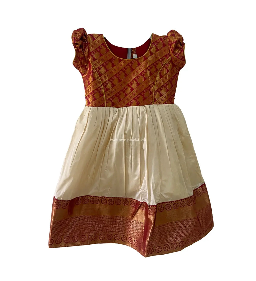 Silk Long Gown Sandal and Red - Pattupavadai.com