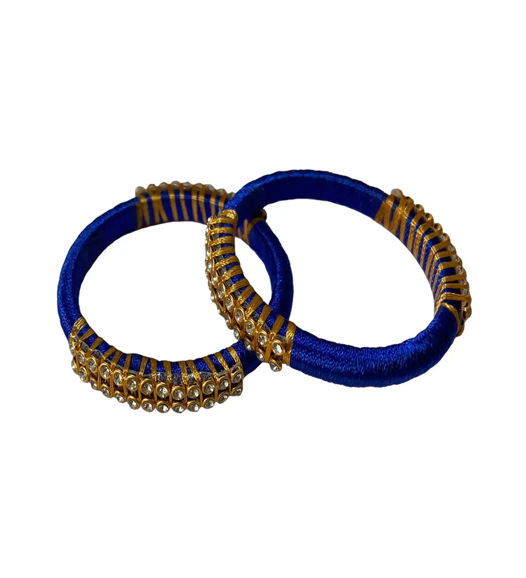 Silk Thread Bangle Blue and Golden - Pattupavadai.com