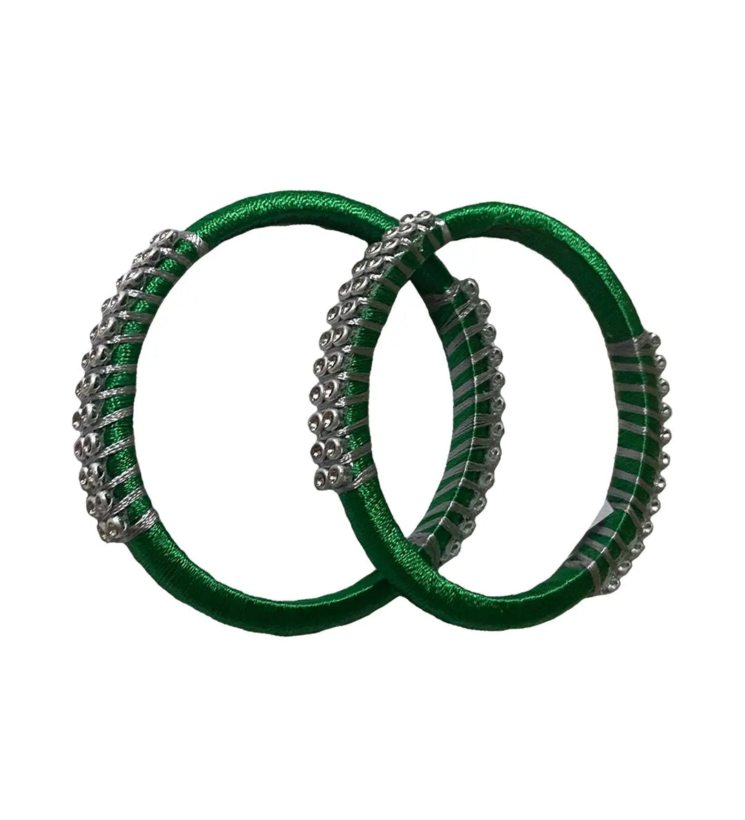 Silk Thread Bangle Green and Silver - Pattupavadai.com