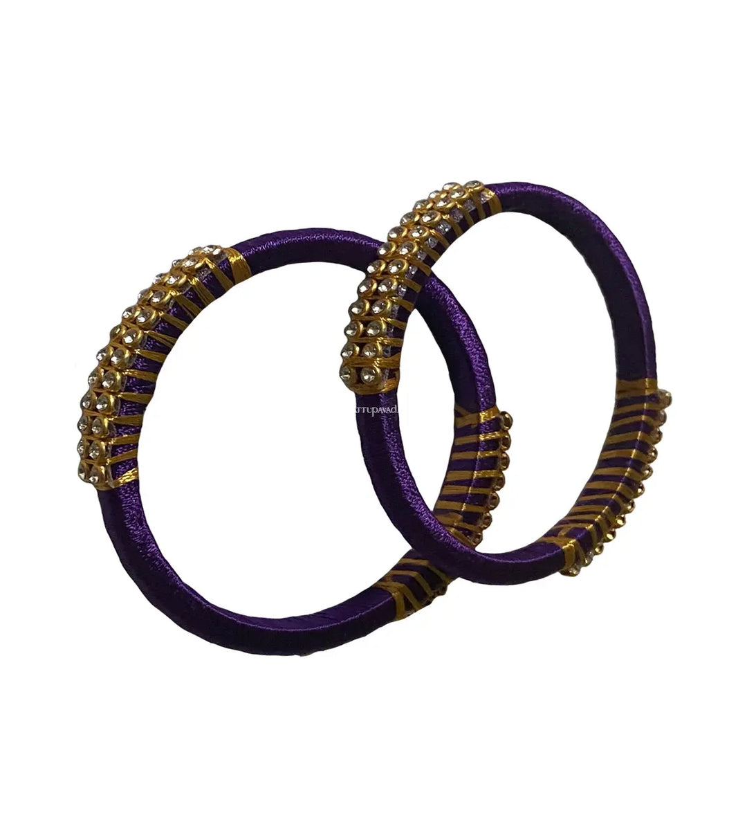 Silk Thread Bangle Violet And Golden - Pattupavadai.com